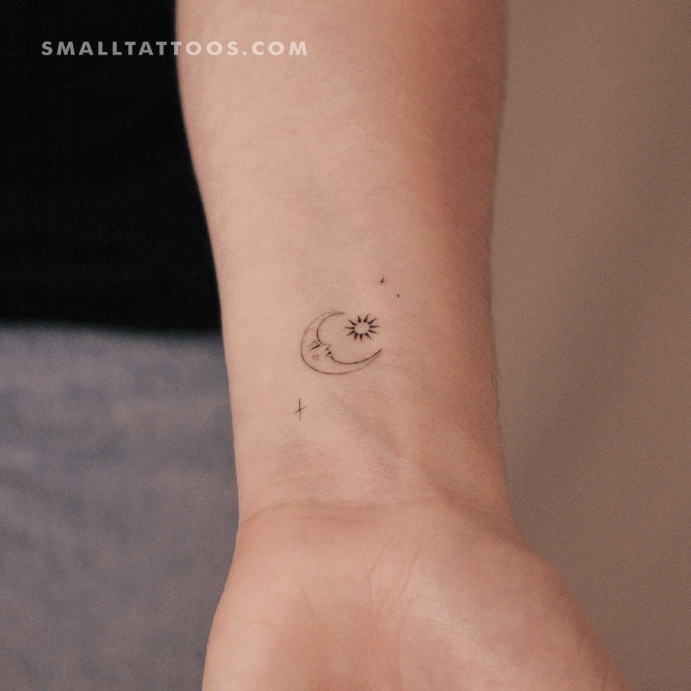 Crescent And Sun By Stefano Mazza Temporary Tattoo (Set of 3)