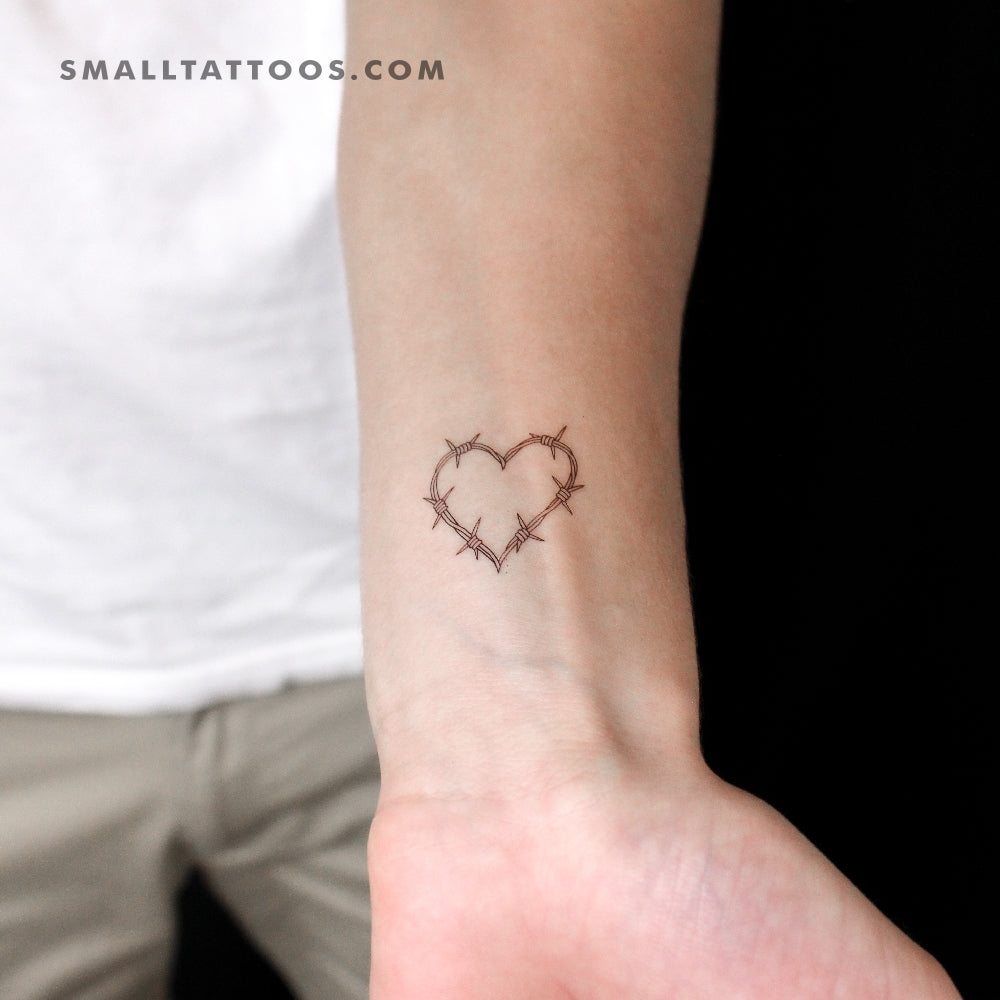 Tatuaje temporal de corazón de alambre de púas de línea fina (juego de 3)