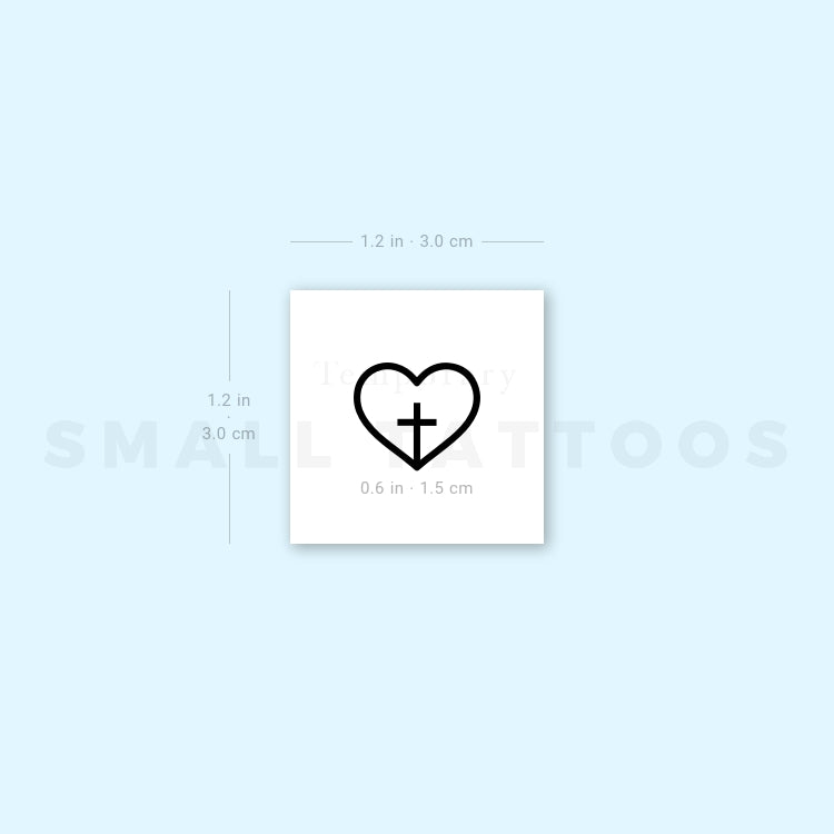 Tatuaje temporal de cruz dentro de un corazón (juego de 3)