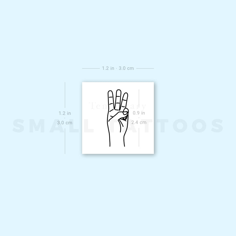 Tatuaje temporal de lenguaje de señas W (juego de 3)