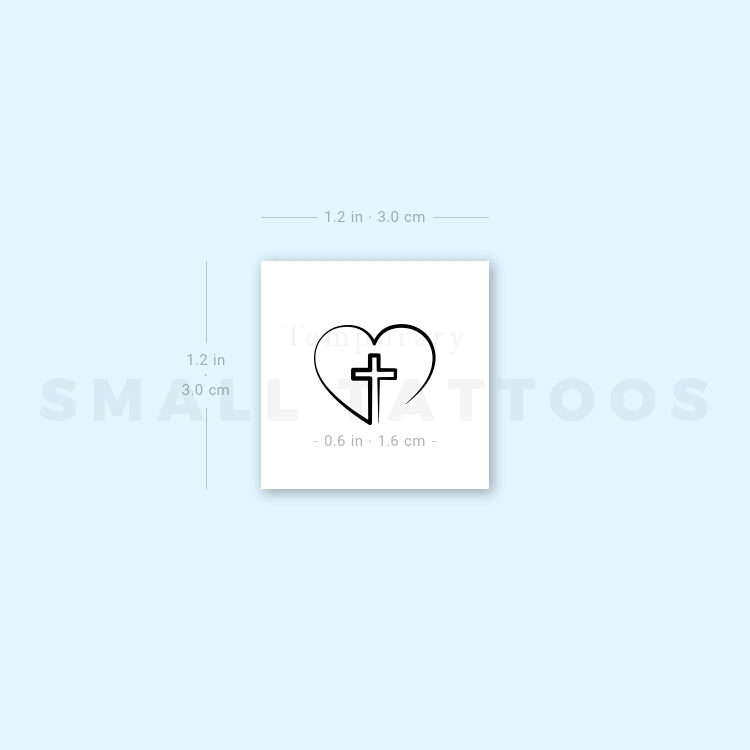 Tatuaje temporal de una sola línea de corazón y cruz (juego de 3)