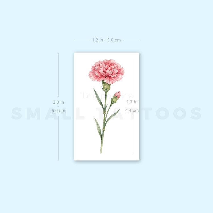Watercolor Carnation Temporary Tattoo (Set of 3)