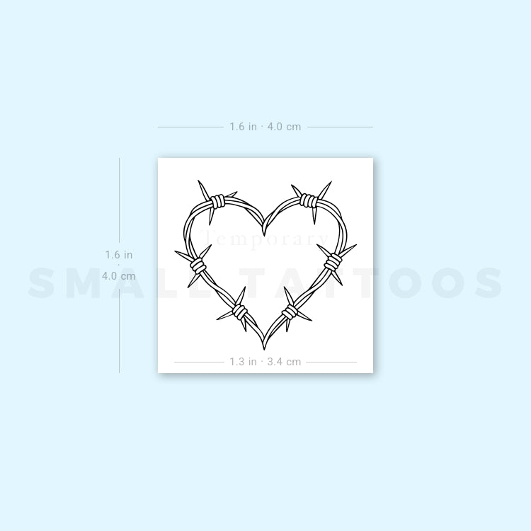Tatuaje temporal de corazón de alambre de púas de línea fina (juego de 3)
