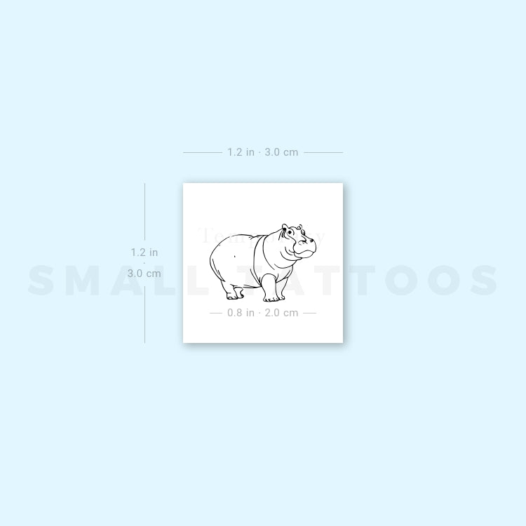 Fine Line Hippopotamus Temporary Tattoo (Set of 3)