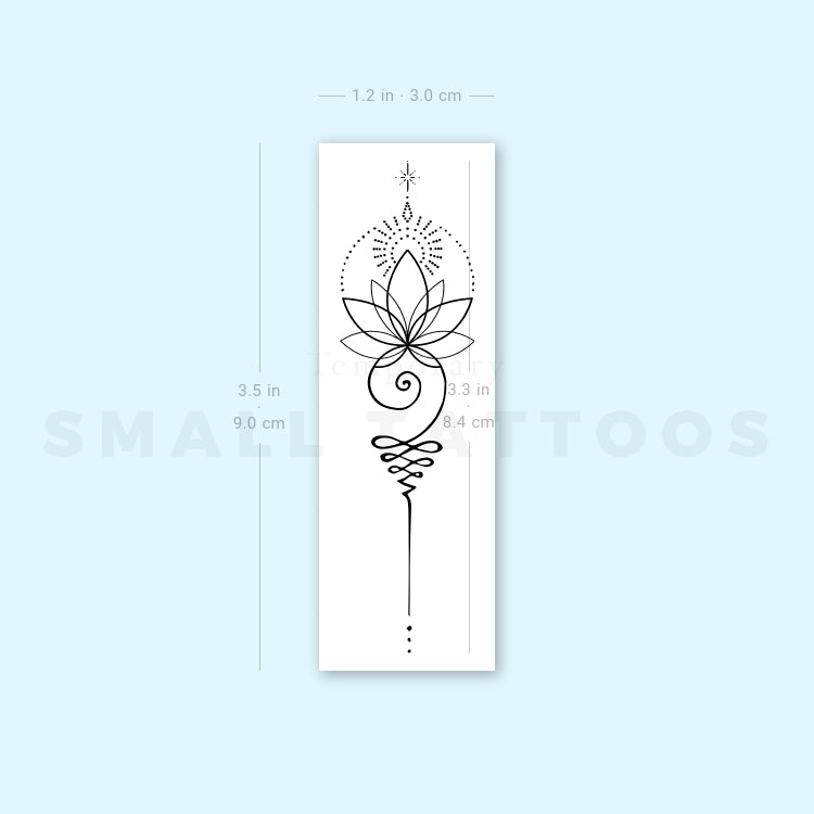 Tatuaje temporal de loto Unalome iluminado (juego de 3)