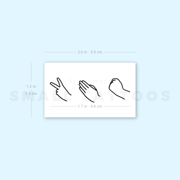 Rock Paper Scissors Hand Gestures Temporary Tattoo (Set of 3)
