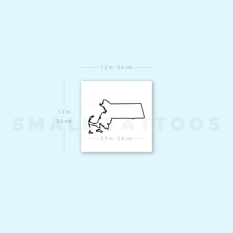 Massachusetts Map Outline Temporary Tattoo (Set of 3)