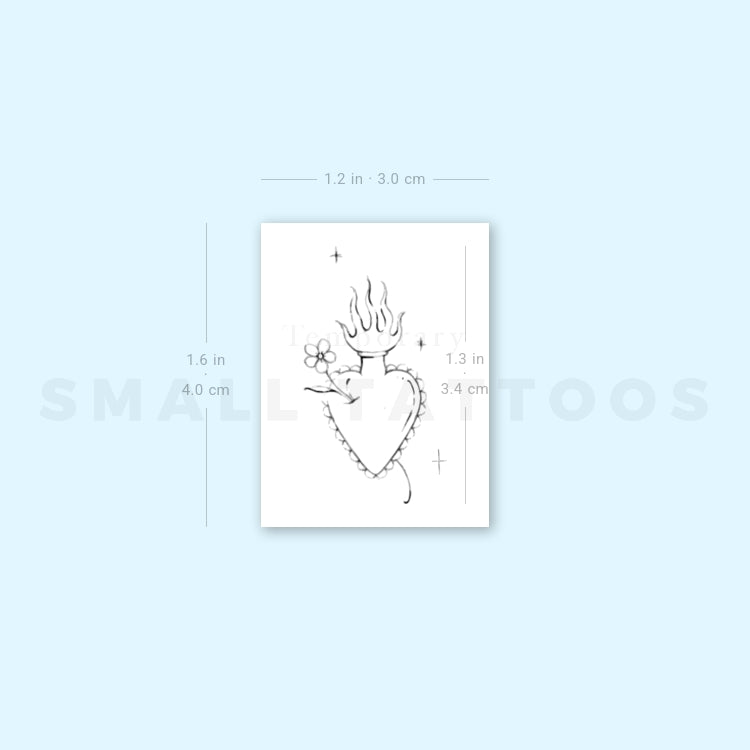 Sacred Heart And Flower By Stefano Mazza Temporary Tattoo (Set of 3)