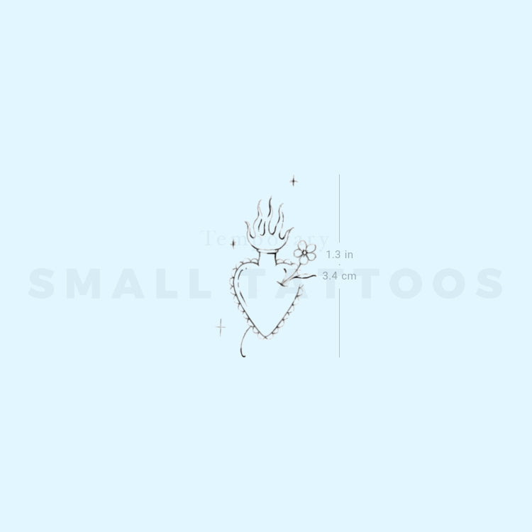 Sacred Heart And Flower By Stefano Mazza Temporary Tattoo (Set of 3)