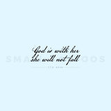 God Is With Her She Will Not Fall Temporary Tattoo (Set of 3)