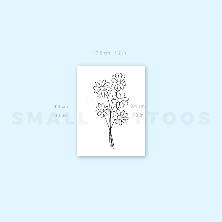 Daisy Flower Bouquet Temporary Tattoo (Set of 3)