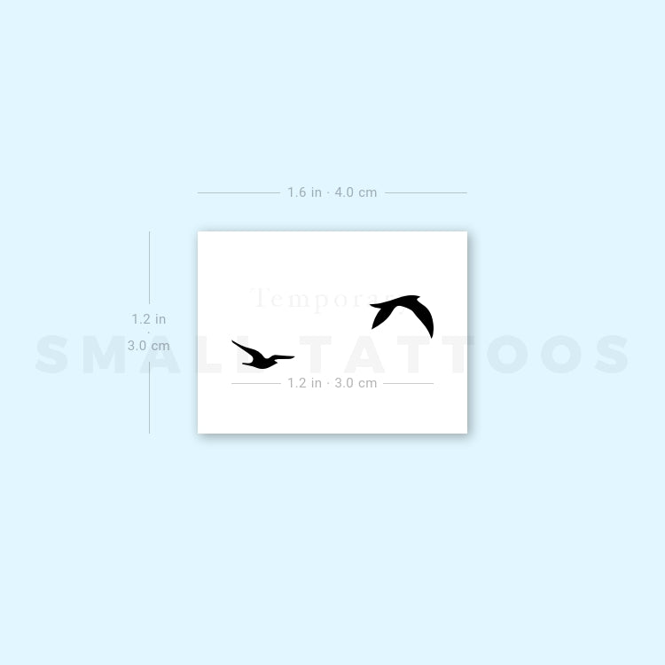 Tatuaje temporal de dos pájaros volando (juego de 3)