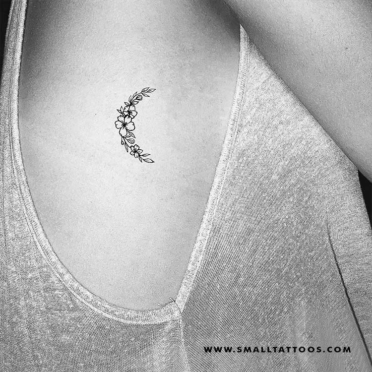 Flower Crescent Moon Temporary Tattoo (Set of 3)