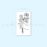 Small Hand Holding Flowers Temporary Tattoo (Set of 3)