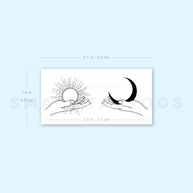 Tatuaje temporal de manos sosteniendo la luna y el sol (juego de 3)