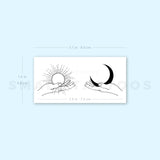 Hands Holding Moon And Sun Temporary Tattoo - Set of 3