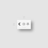The black crescent and sun and star outlines temporary tattoo.