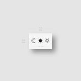 The black sun, and crescent and star outlines temporary tattoo.