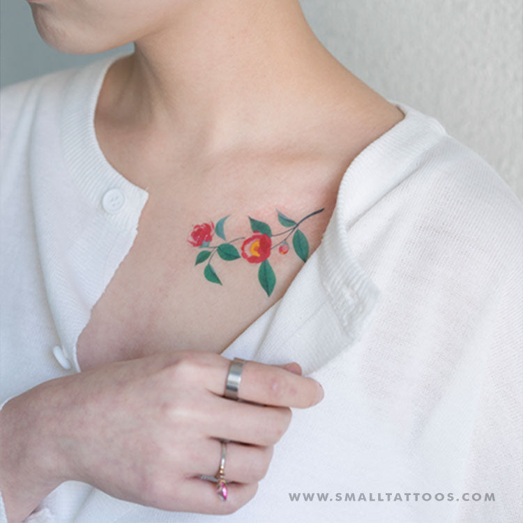Tatuaje temporal de peonía rosa de Zihee (juego de 3)