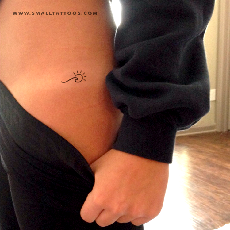 Minimalist Wave and Sun Temporary Tattoo (Set of 3)