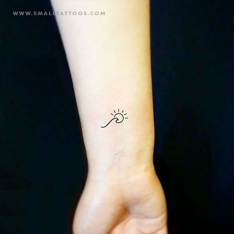 Minimalist Wave and Sun Temporary Tattoo (Set of 3)