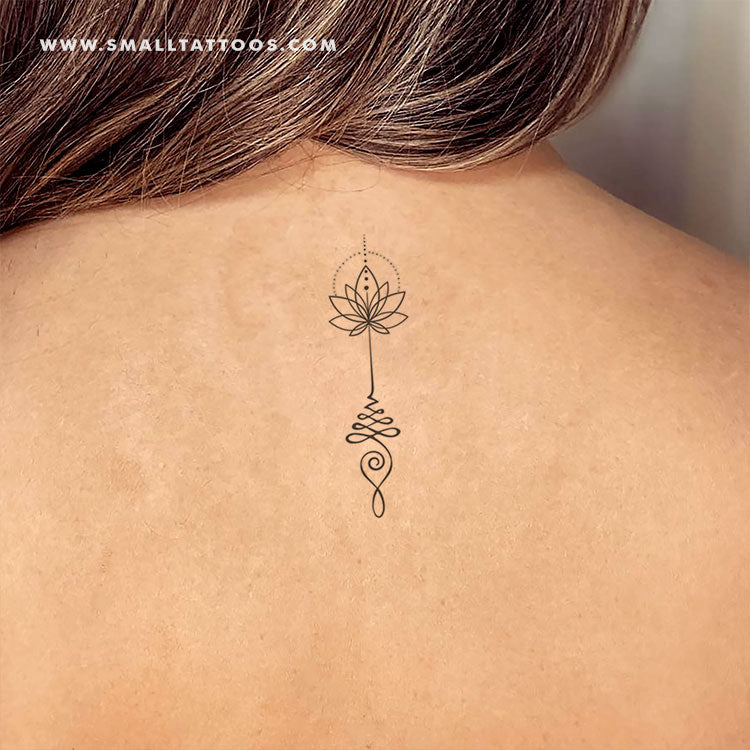 Tatuaje temporal minimalista de loto Unalome (juego de 3)