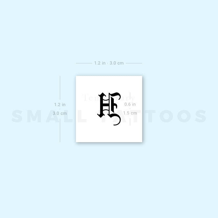 Gothic Style Uppercase H Letter Temporary Tattoo (Set of 3)
