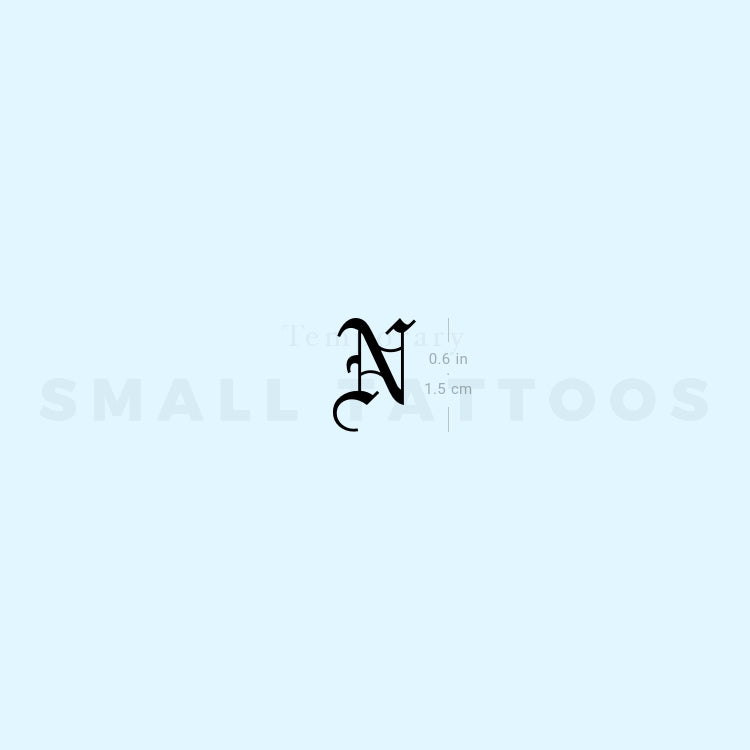 Gothic Style Uppercase N Letter Temporary Tattoo (Set of 3)