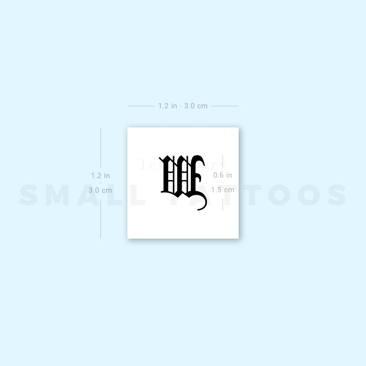 Gothic Style Uppercase W Letter Temporary Tattoo (Set of 3)