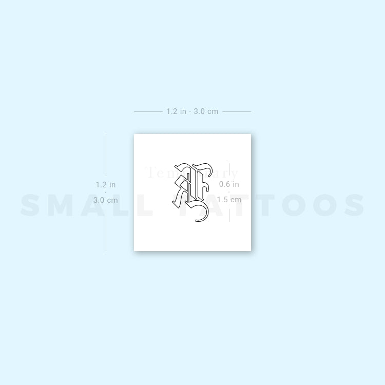 Old English K Letter Temporary Tattoo (Set of 3)