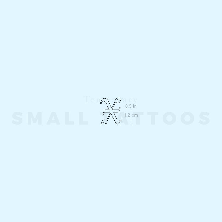 Old English X Letter Temporary Tattoo (Set of 3)