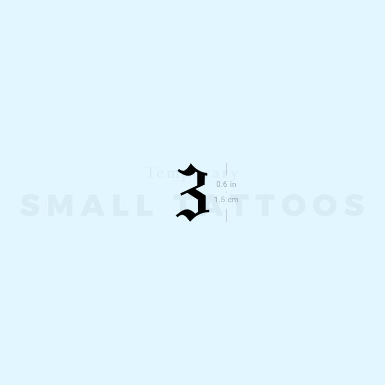 Old English Number 3 Temporary Tattoo (Set of 3)