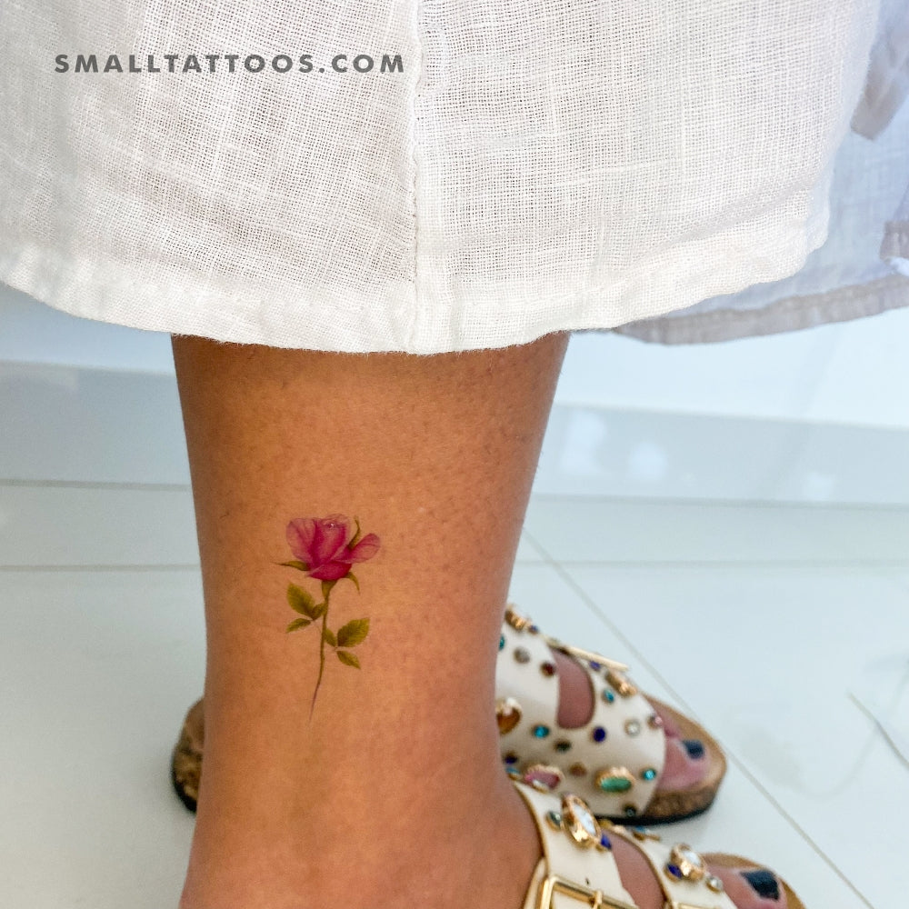 Tatuaje temporal de rosa rosa de Mini Lau (juego de 3)