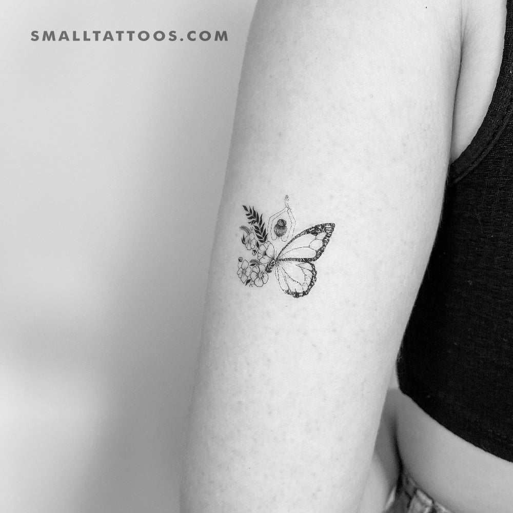 Tatuaje temporal de mariposa con media flor de Malak Aboyosif (juego de 3)