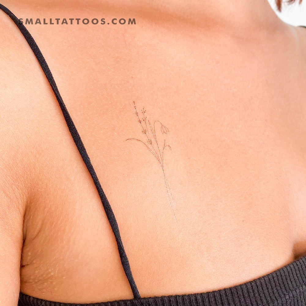 Tatuaje temporal de ramo de flores de líneas finas III de Harmlessberry