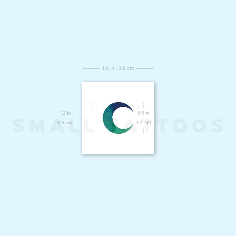Blue And Green Crescent Moon Temporary Tattoo by Zihee (Set of 3)