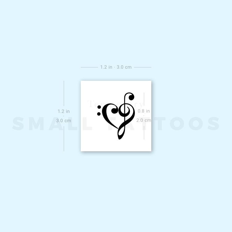 Small Music Heart Temporary Tattoo (Set of 3)