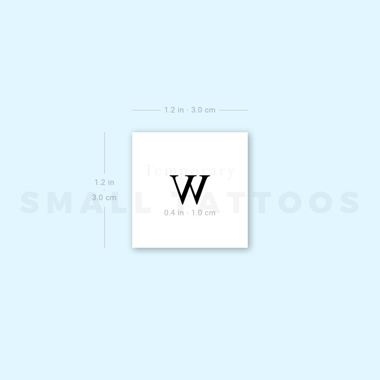 W Uppercase Serif Letter Temporary Tattoo (Set of 3)