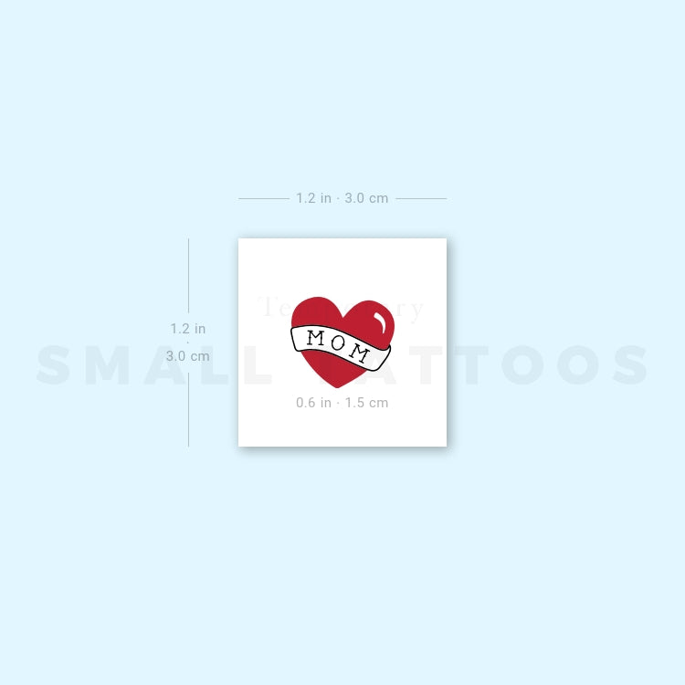 Small Heart with Mom Banner Temporary Tattoo (Set of 3)