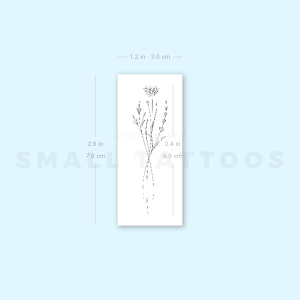 Harmlessberry's Fine Line Flower Bouquet II Temporary Tattoo (Set of 3)