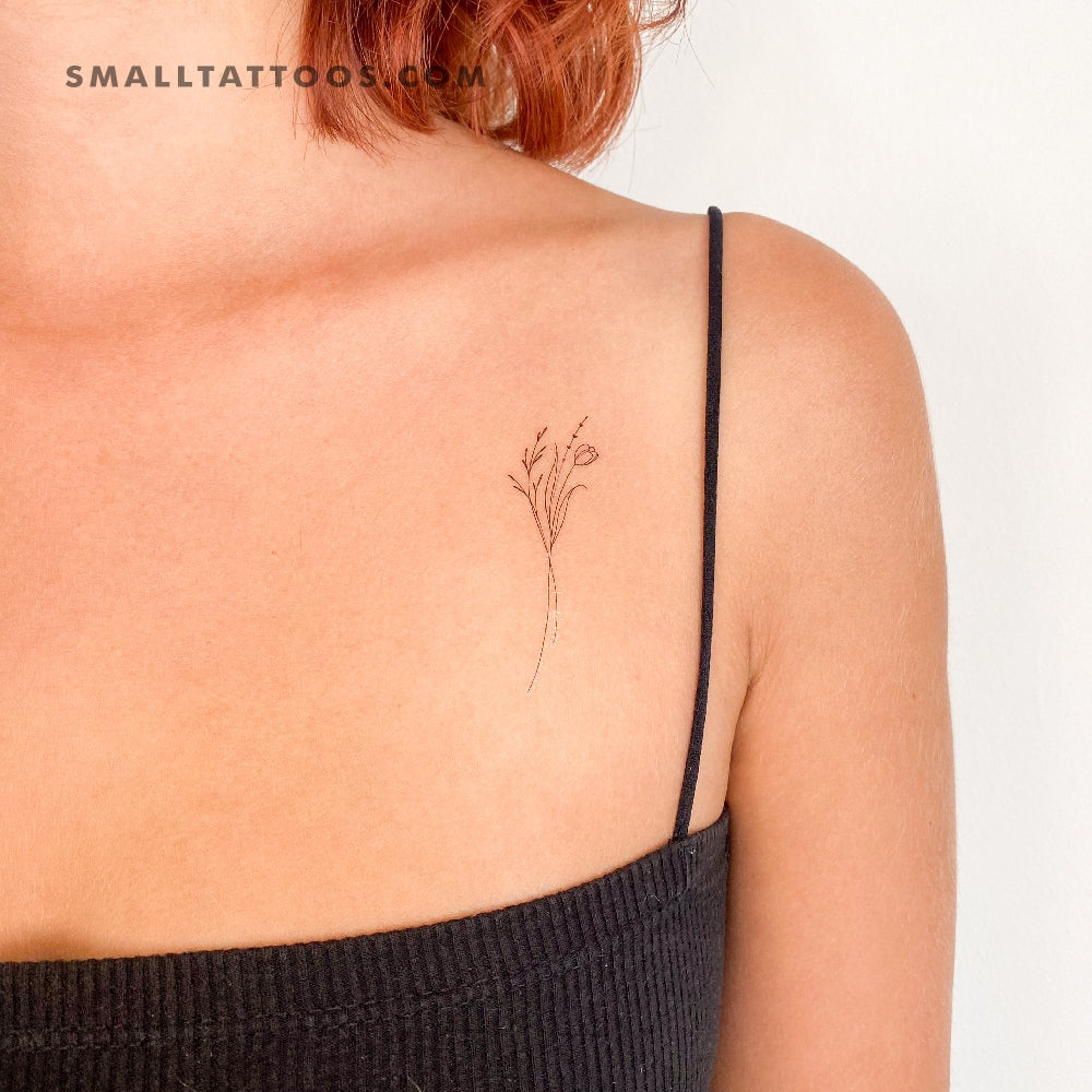 Fine Line Flower Back Tattoo Ideas