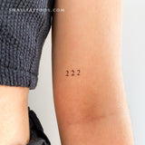 Small 222 Angel Number Temporary Tattoo (Set of 3)