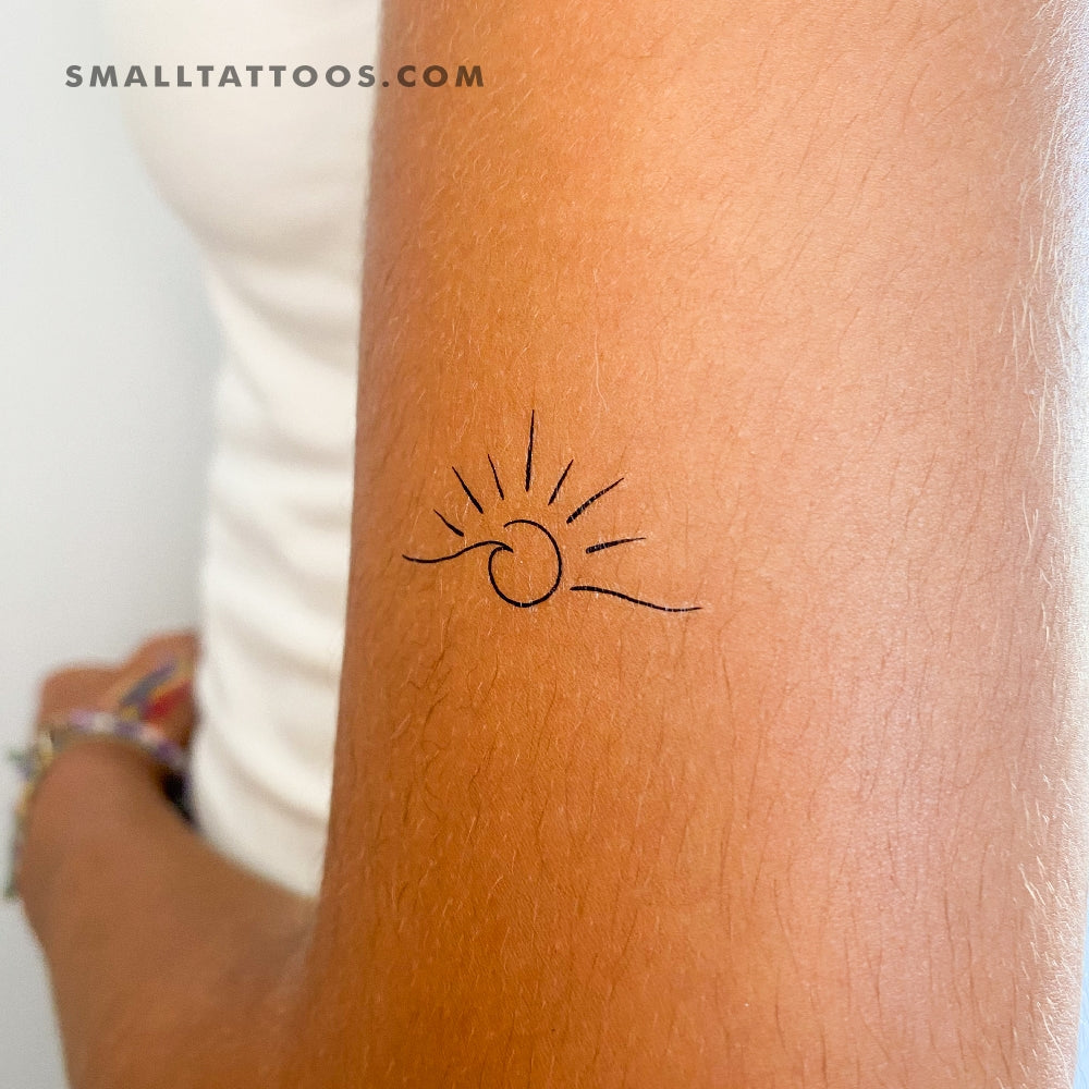 Tatuaje temporal de olas y atardecer (juego de 3)