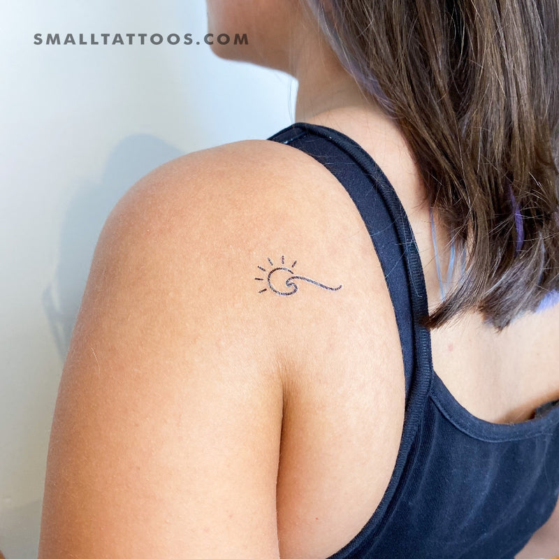 Minimalist Sun and Wave to the Left Temporary Tattoo (Set of 3)