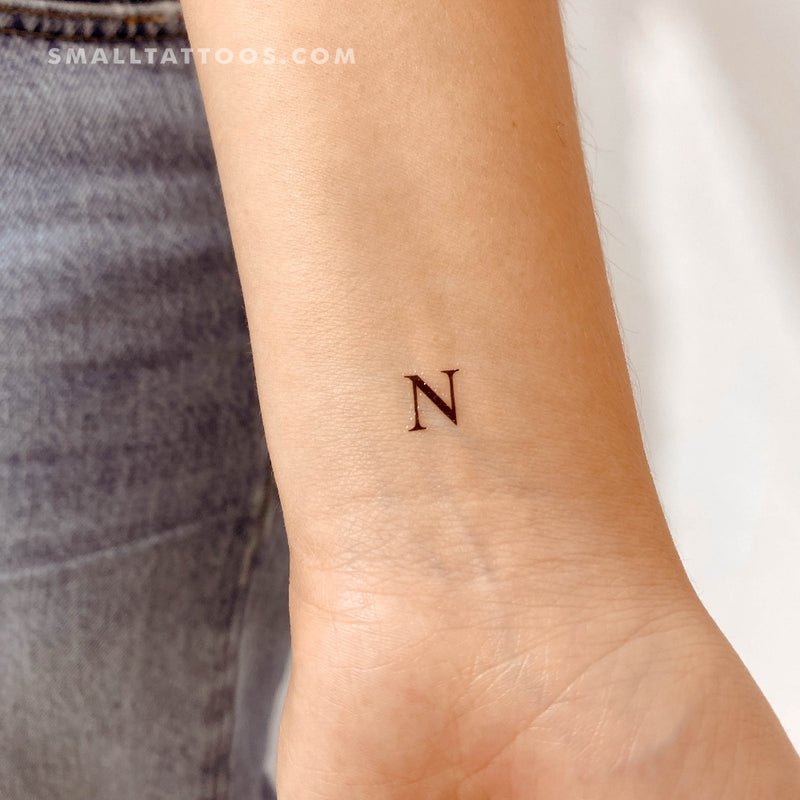 N Uppercase Serif Letter Temporary Tattoo (Set of 3)