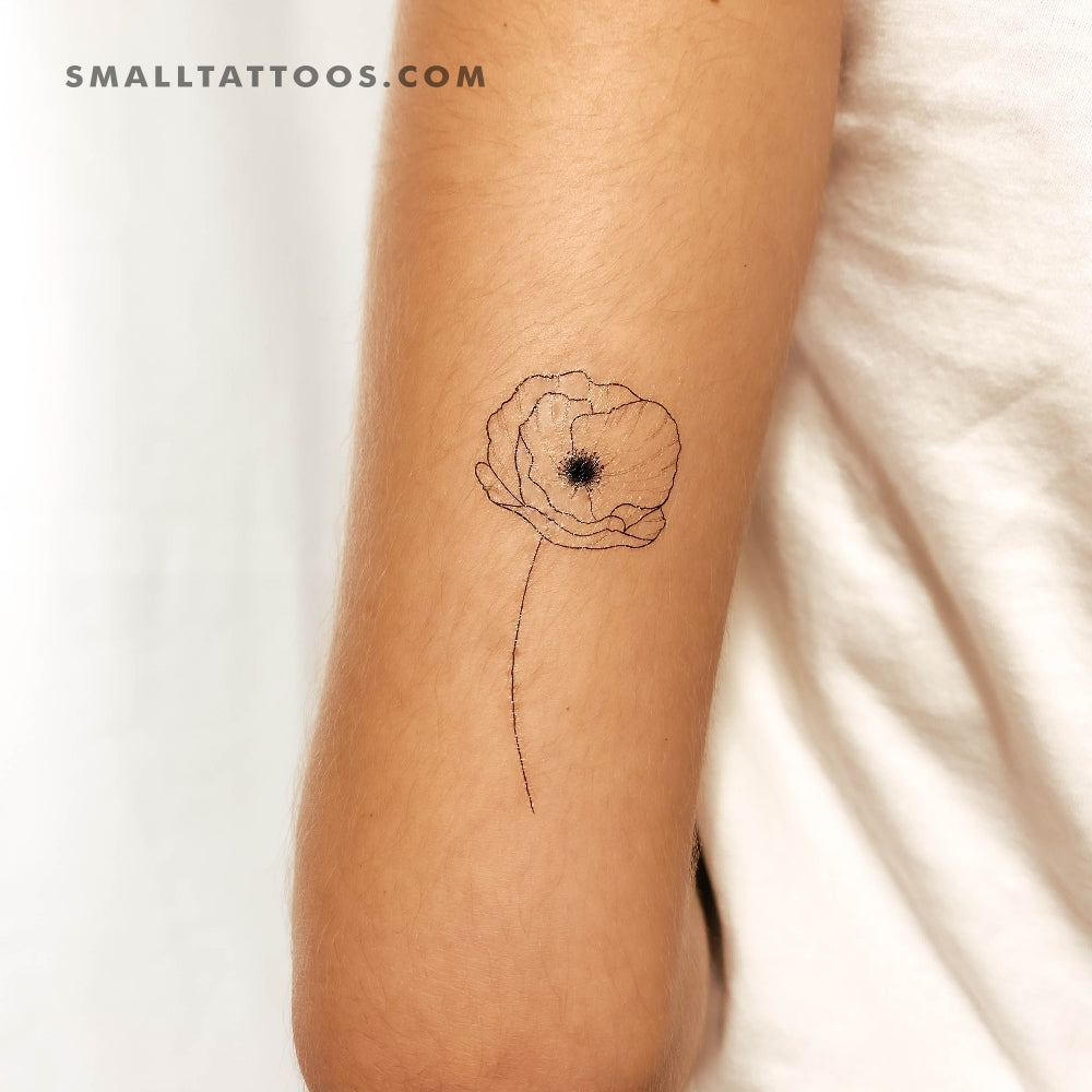 Tatuaje temporal de amapola de línea fina (juego de 3)