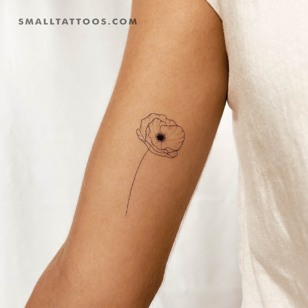 Tatuaje temporal de amapola de línea fina (juego de 3)