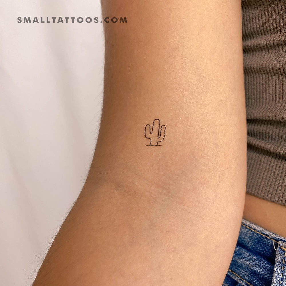 Minimalist Saguaro Cactus Temporary Tattoo - Set of 3