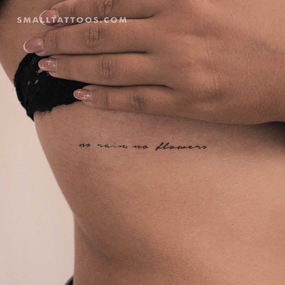 Tatuaje temporal con fuente manuscrita "Sin lluvia, sin flores" (juego de 3)