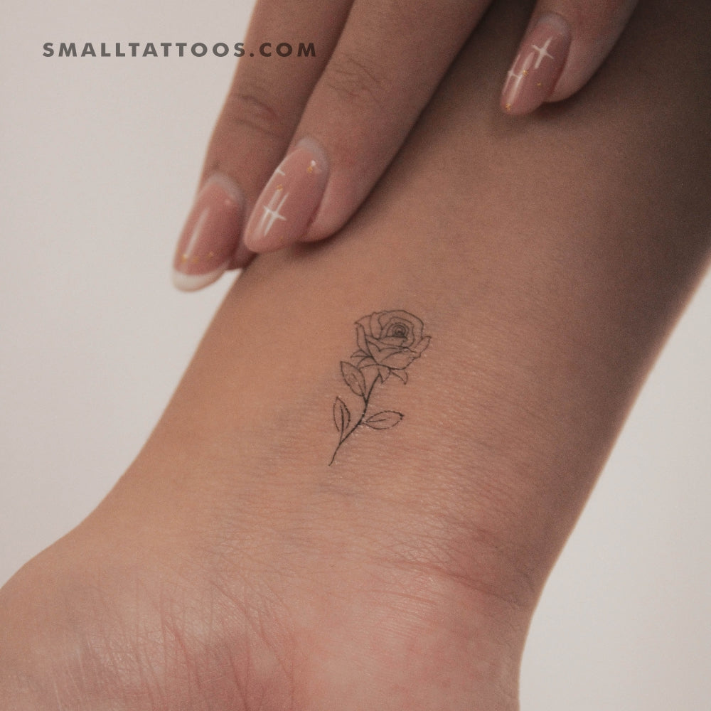 Tatuaje temporal de rosa de línea fina (juego de 3)